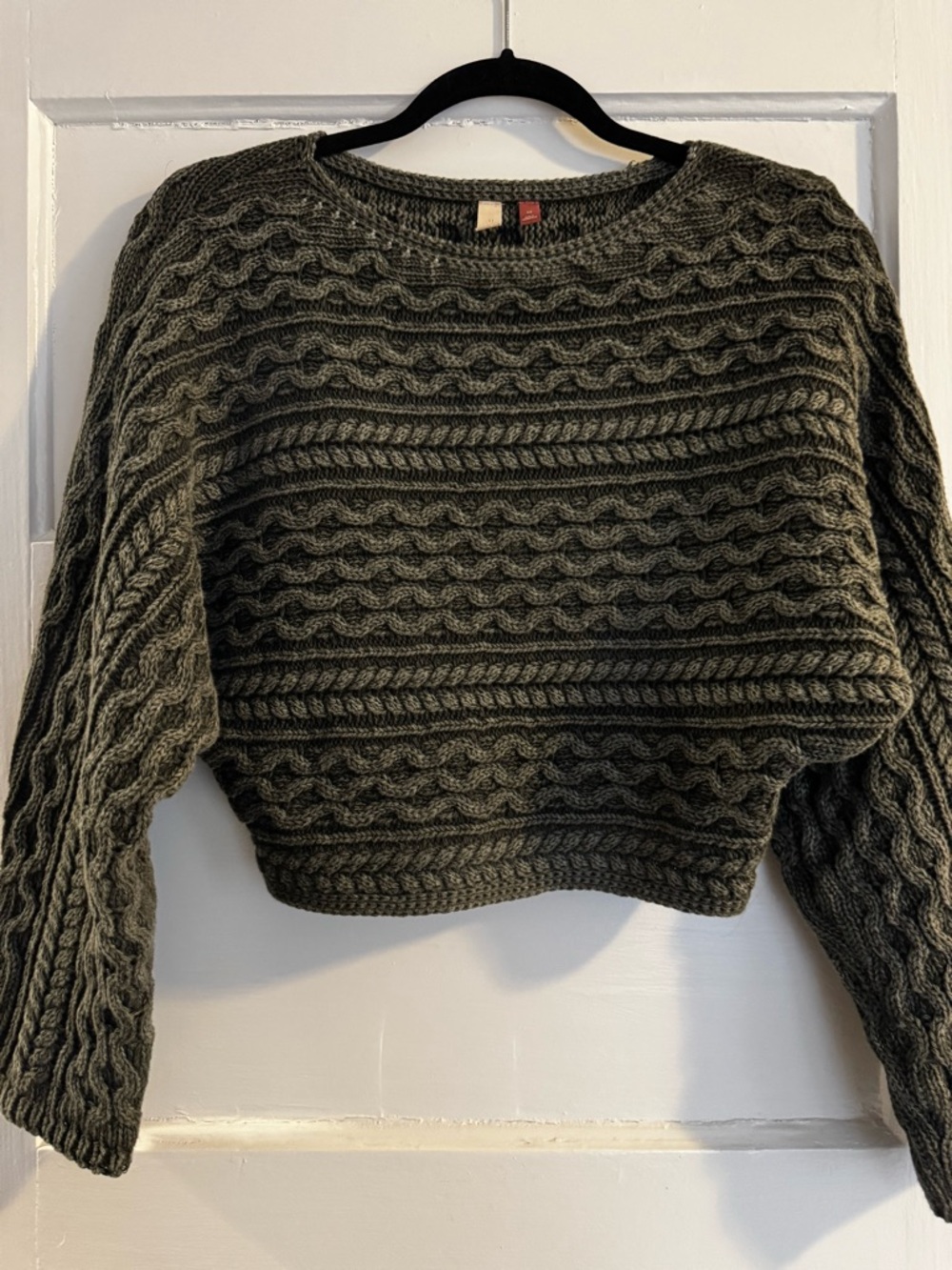 Anthropologie Pilcro Olive Cable Knit Crewneck Sweater